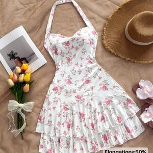 Pink and white floral dress